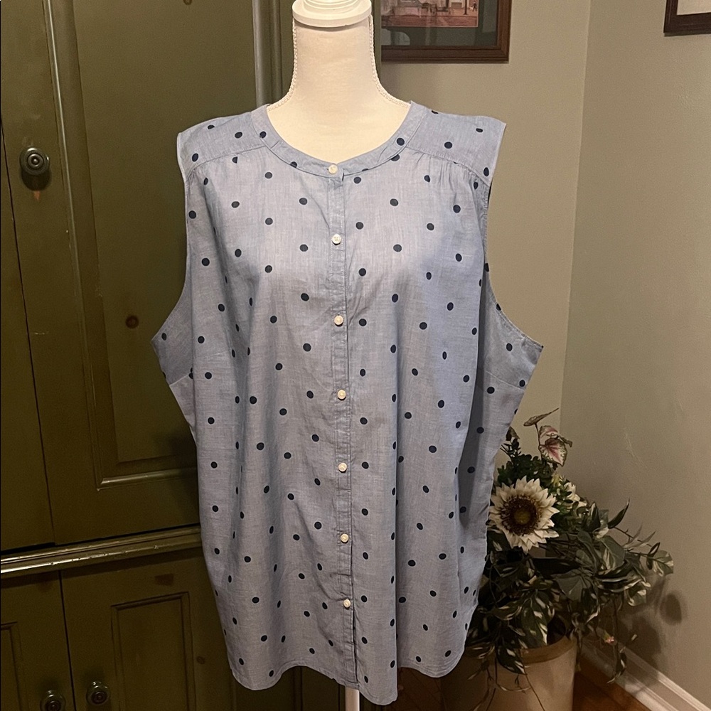 St. John's Bay Blue Polka Dot Button Down Shirt, 3X